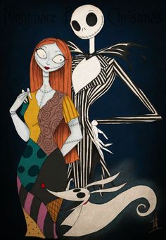 a painting of a skeleton and a woman