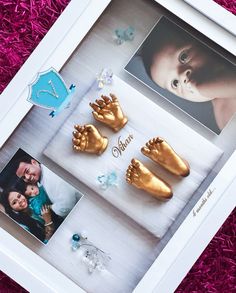 an image of baby feet and other items in a shadow box