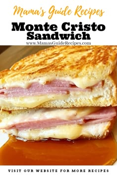 Monte Cristo Sandwich Recipe, Raspberry Sauce Recipe, Fried Ham, Best Breakfast Sandwich, Grill Sandwich, Grilled Ham And Cheese, Monte Cristo Sandwich, Grilled Ham, Thanksgiving Menu Ideas