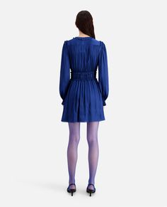 Short blue dress with shirring | The Kooples - US