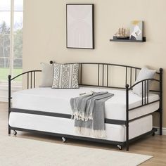 a daybed with a pull out trundle in a room