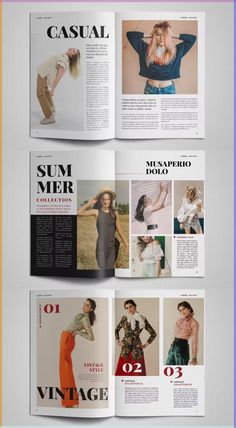 an open magazine with photos and text on the front page, featuring images of women in different