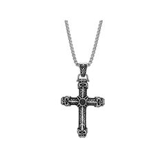 Featuring etched details and black agate accents, this men's LYNX cross pendant helps distinguish your style from the rest. Featuring etched details and black agate accents, this men's LYNX cross pendant helps distinguish your style from the rest.Click on this JEWELRY & WATCHES GUIDE to learn about fit, styles, materials and more! Metal: stainless steel Chain length: 24 in. Packaging: boxed Plating: black ion plated Finish: polished Pendant size: 1.46"L x 1.06"W Chain type: boxSTONE DETAILS Ston Black Agate, Lynx, Cross Pendant Necklace, Stainless Steel Chain, Chain Lengths, Cross Pendant, Jewelry Watches, Agate, Plating