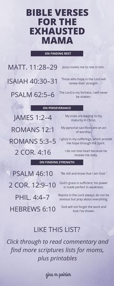 the bible verses for the exhausted mamma poster is shown here