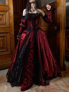 Burgundy Ball Gown, Gothic Wedding Dresses, Goth Prom Dress, Goth Wedding Dresses, Vampire Dress, Wedding Dresses A Line, Red Wedding Dress, Gothic Wedding Dress, Old Fashion Dresses