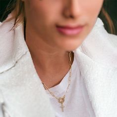 Looking for the perfect elegant, easy going accessory? We've got you covered with the Paperclip Cross Charm Necklace in 18k Gold Vermeil. Featuring a large paperclip chain and removable cross charm, this elevated necklace lets you easily switch up your look for every day and every occasion. Video shows the Rose Gold version. Available in both 16" & 18" lengths. Metal 18k Yellow. Rose and Silver Gold Vermeil What is Vermeil?Vermeil (that's pronounced ver-may) is a gold plating technique that date Cross Pendant Charm Necklace, Teapot Necklace, Cross Charm Necklace, Essential Oil Necklaces, Paperclip Chain Necklace, Real Pearl Necklace, Cheap Necklaces, Nugget Necklace, Wooden Necklace