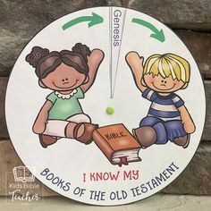 a clock with two children sitting on top of each other and the words, books of the old testament