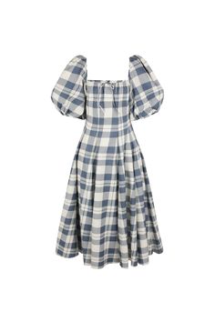 Blue Puff Sleeve Dress, Gingham Picnic, Dress With Puff Sleeves, Cotton Poplin Dress, Skirt Swimsuit, Puff Dress, Picnic Blankets, Poplin Dress, Princess Seams