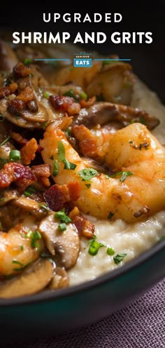 shrimp and grits with mushrooms in a bowl