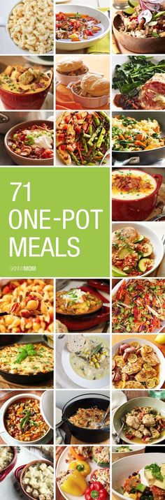 seven one pot meals are shown in this collage