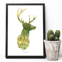 Personalised Vintage Stag Map Print Pull Down Map, Ordnance Survey Maps, The Stag, Unique Maps, In Memory Of Dad, Map Gifts, Detailed Map, Handmade Artwork, Scrapbook Paper Crafts