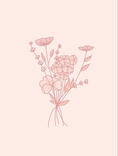 a drawing of flowers on a pink background