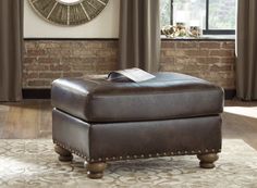 Nicorvo Coffee Faux Leather Ottoman - Ornate Home Faux Leather Ottoman, Faux Wood Finish, Character Features, Ornate Furniture, Leather Ottoman, Wood Dust, Coffee Brown, Nailhead Trim, Foam Cushions