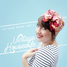 Mastering this head scarf style will hide every bit of misbehaving hair, or just show off your vintage style. Don't wait for a bad hair day to try it out! Retro Updo, Vintage Housewife, Silk Scarf Hair, Retro Looks, Head Scarf Styles, A Ponytail, Scarf Tying