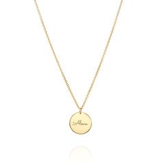 The Chiara necklace is a light gold round disc necklace that you just NEED. Wheather you wear it alone or stacked, with your another necklace or bare alone- it's perfect. Add a personal touch to your Chiara necklace with an engraved portrait of a loved one on one side and their name engraved on the opposite side. If you can dream it- we can make it happen. All features can be customized! Talk to us, we love making custom designs. Our jewelry is carefully handmade in our atelier To order by phone call +972(0)722991000 Engraved Round Disc Coin Necklace For Everyday, Elegant Round Engraved Charm Necklaces, Dainty Engraved Round Pendant Coin Necklace, Elegant Personalized Round Pendant Medallion Necklace, Elegant Engraved Round Disc Medallion Necklace, Everyday Medallion Necklace With Engraving Option, Elegant Everyday Engraved Medallion Necklace, Everyday Medallion Necklaces With Engraving Option, Elegant Personalized Round Medallion Necklace