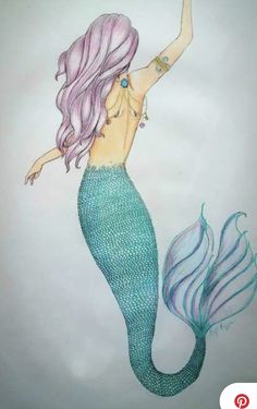 a drawing of a mermaid with purple hair