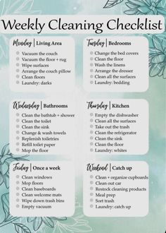 a cleaning checklist with flowers on it