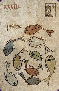 an old book with fish on it and the words piscra written in spanish