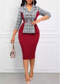 African Office Dresses For Women, Office Clothing For Women, Working Dress Styles, English Outfit Woman, English Wears, English Outfit, Office Wear For Women, Lapel Dress