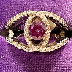 Yr2649 Unique Style Featuring Lab Created Amethyst Center Stone With White Topaz On A Rhodium Plated Band. One Of The Early Settings From The Company, Rare And Hard To Find. Has Tag No Bag. Missing 2 Stones But Still An Amazing Ring To Add To The Collection Fine Jewelry Diamond Ring With Center Stone For Party, Party Fine Jewelry Ruby Ring With Diamond, Party Rings In White Gold With Gemstone, Fine Jewelry Ruby Ring With Diamond For Party, Dazzling Oval Rings For Party, Party White Gold Gemstone Rings, White Gold Gemstone Rings For Party, White Gold Fine Jewelry Rings For Party, Party White Gold Diamond Ring With Halo Setting