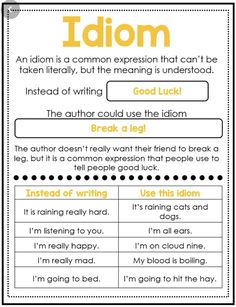 an idiom worksheet with words and pictures