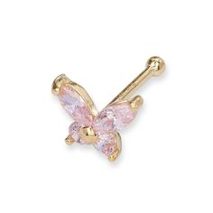 a gold plated butterfly belly ring with pink crystals