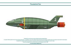 an airplane with two engines on it's side and the words thunderbird two written in