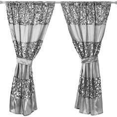 two silver curtains with sequins on them