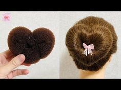 Donut Hairstyle, Donut Bun Tutorial, Bun Donut Tutorial, Heart Bun Black Women, How To Do Heart Buns, How To Do A Heart Bun, Hairstyle With Donut Bun, Heart Buns Hairstyle Tutorial, Heart Bun Hairstyle