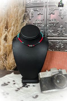 Black Serape Beaded Choker Necklace Western Necklace Product Details - Beaded choker - Colors black, turquoise, red, & silver faux navajo pearls - Extension - Lead Compliant Southwestern Style Black Beaded Necklaces For Gifts, Southwestern Black Necklace With Colorful Beads, Red Western Beaded Necklace, Seed Bead Western Necklace, Boutique Western, Serape Beaded Necklace, Red Beaded Necklace, Cactus Western, Western Necklace