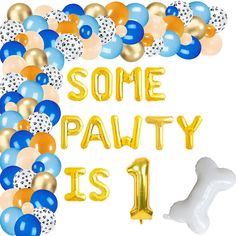 some pawty is one balloon and some balloons are in the shape of a bone