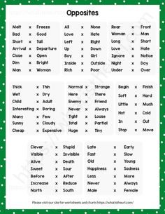 a christmas word search with the words opposites in green and white polka dotty