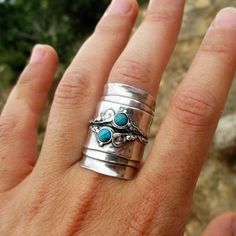 From Porans New collection ----> Unique Sterling Silver Ring. long ring, 2 turquoise inlaid.Royal Ring. inspired by the amazing underwater life.Dimensions:Max Width:1.15 inchesIt can be any size you need.available with many other stones!An amazing gift for yourself or loved ones! It comes in a beautiful jewelry gift box. We can also add a personal note in case you would like us to send it as a gift to a loved one.For more information see our shop policies. Got any questions or requests? click Royal Ring, Royal Rings, Saddle Ring, Large Turquoise Ring, Long Ring, Underwater Life, Everyday Rings, Modern Ring, Turquoise Rings