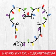 a mickey mouse head with christmas lights on it and the words svg dxf eps