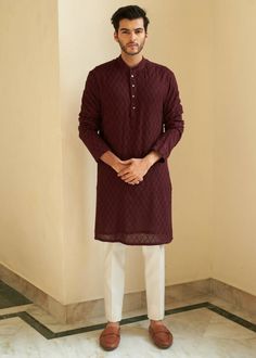 Wine Kurta Set Kurta Colour For Men, Kurta Designs Men's, Summer Skin Tone, Stylish Kurta, Kurta Pajama Men, Chikankari Kurta, Gents Kurta, Kurta Men, Mens Kurta Designs