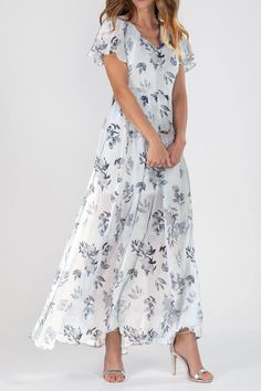 V Neck Short Sleeve Chiffon Floral Maxi Dress Boho Wedding Guest Dress, Sleeves For Women, Floral Chiffon Maxi Dress, Dress With Ruffle Sleeves, Chiffon Floral, Chiffon Maxi, Chiffon Maxi Dress, Ruffled Maxi Dress, Floral Ruffle