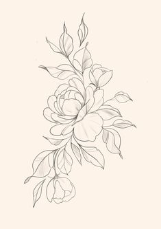 a black and white drawing of some flowers