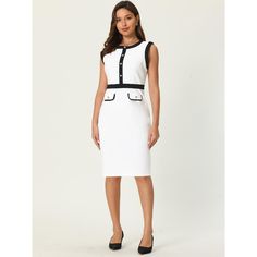 This dress can be a perfect addition to almost any outfit from formal to daily wear, great for work, meeting, office, businesses, work, party, cocktail, wedding, casual, daily dressing, etc. Pair with delicate necklace and heels for a chic office look. Comfortable and classic, this sheath dress is perfect on its own or as a layer under a blazer or jacket. Meeting Office, Pleated Dress Short, Women's Office, Wedding Casual, Black Pencil Dress, Womens Office, Sheath Dresses, Work Meeting, Cocktail Wedding