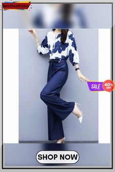 Spring Summer Chiffon Floral Print Two Piece Sets Women Blouses and Wide Leg Pants Suits Elegant Fashion Office Ladies Outfits Ladies Outfits, Wide Leg Pant Suit, Fashion Office, Office Outfits Women, Chiffon Floral, Women Blouses, Floral Chiffon, Spring Summer Outfits, Two Piece Sets