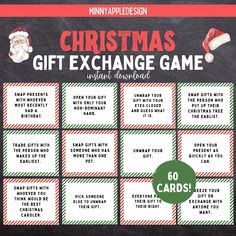 a christmas gift exchange game with santa's hat on it and the words, 50 cards