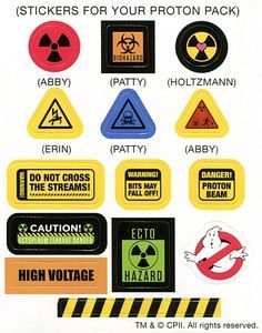 stickers for your proton pack are shown in this handout from the nasa station