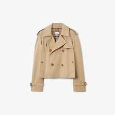 Cropped Gabardine Trench Jacket in Honey - Women, Cotton | Burberry® Official Cropped Trench Coat, Trench Jacket, Burberry Women, Knitwear Cardigan, Mode Inspiration, Sweatshirt Dress, Trench Coats, Double Breasted, Jumpsuit Dress