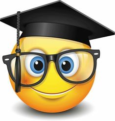 a smiley face wearing glasses and a graduation cap