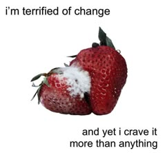 two strawberries with the words i'm terrified of change and yet i crave it more than anything