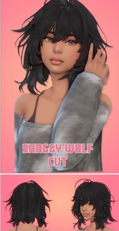 female sim with a shaggy hairstyle Clumsy Sims 4 Cc, Sims 4 Cc Billie Eilish Hair, Sims 4 Trafalgar Law Cc, Sims Hair With Bangs, Sims 4 Tiger Cc, Newsea Sims 4 Hair, Sims 4 Garfield Cc, Trans Cc Sims 4, Sims 4 Binder Cc