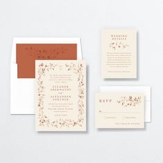 the wedding stationery is shown with matching envelopes and rsp cards