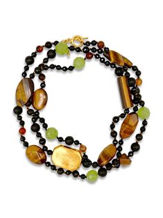 Sorrento Gemstone Knotted Necklace-Necklaces-JAREDJAMIN Jewelry Online-JAREDJAMIN - Fashion Jewelry & Accessories Knotted Necklace, Fresh Water Pearls, Tiger Eye Beads, Eye Beads, Green Quartz, Water Pearls, Hook Clasp, Knot Necklace, Sorrento