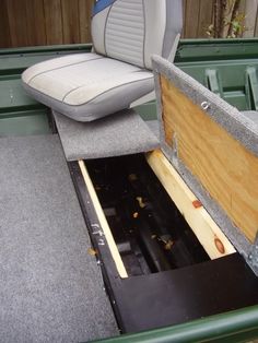 the back seat of a truck has been opened to allow storage for items in it