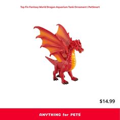 a red toy dragon sitting on top of a white sheet with the words, anything for pets