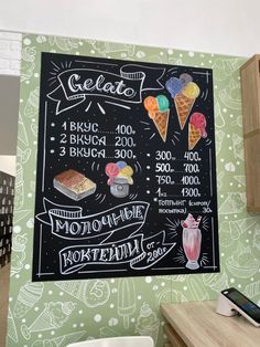 Роспись меловых досок Ice Cream Board Design, Heladerias Ideas Decoracion, Coffee Chalkboard, Chalk Markers Art, Chalkboard Art Diy, Menu Board Design, Brochure Food, Cafe Menu Design